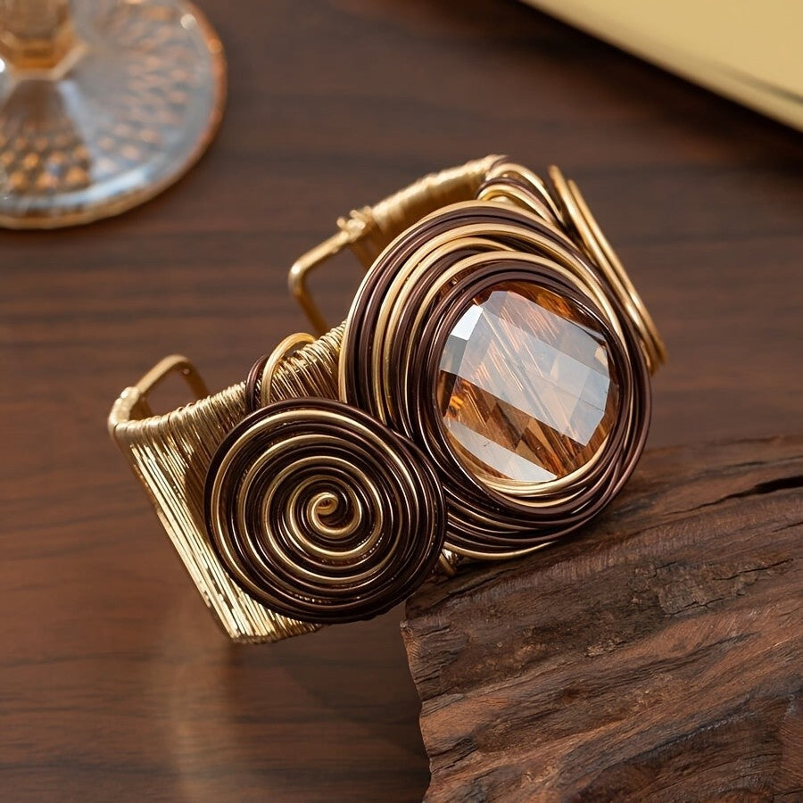 Vintage Wire Woven Stone Cuff Bracelet