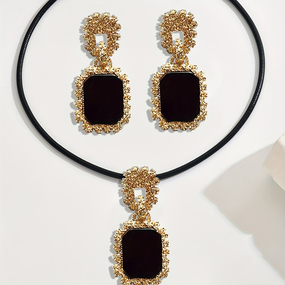 Vintage Square Stone Necklace and Earring Set