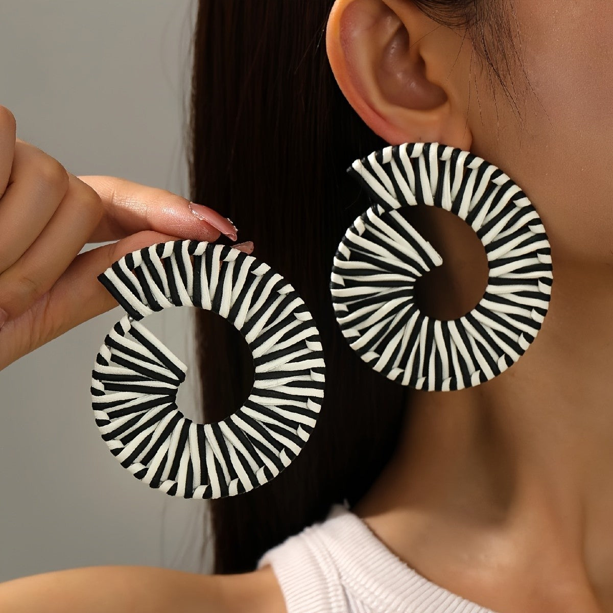 Vintage Striped Spiral Boho Earrings