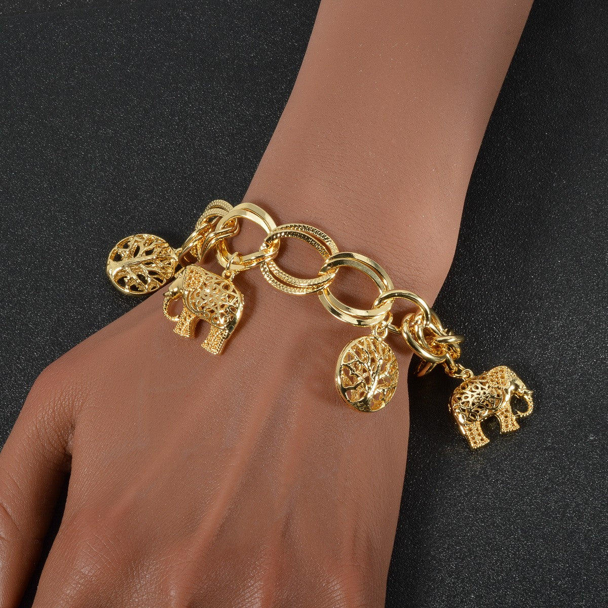Vintage Elephant and Tree Charm Bracelet