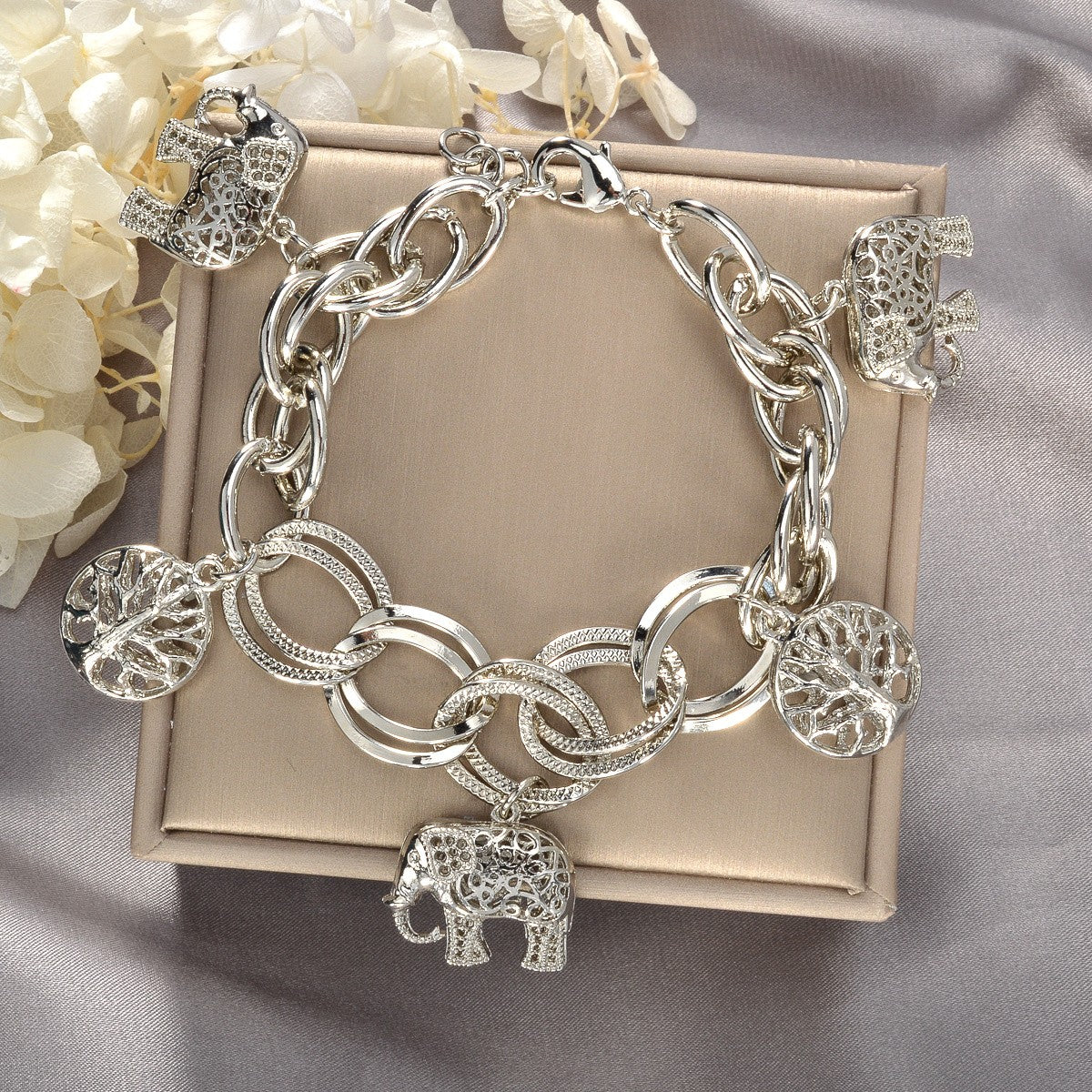 Vintage Elephant and Tree Charm Bracelet