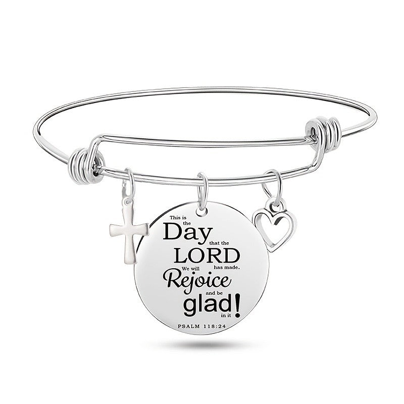 Adjustable Engraved Scripture Charm Bracelet