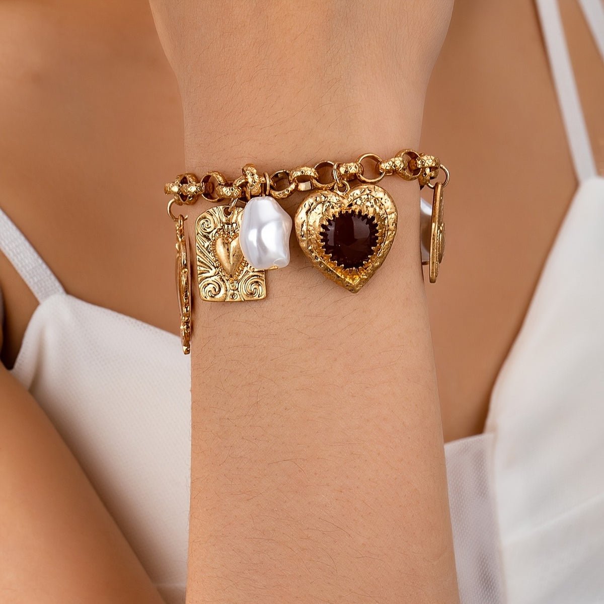 Vintage Heart Charm Bracelet