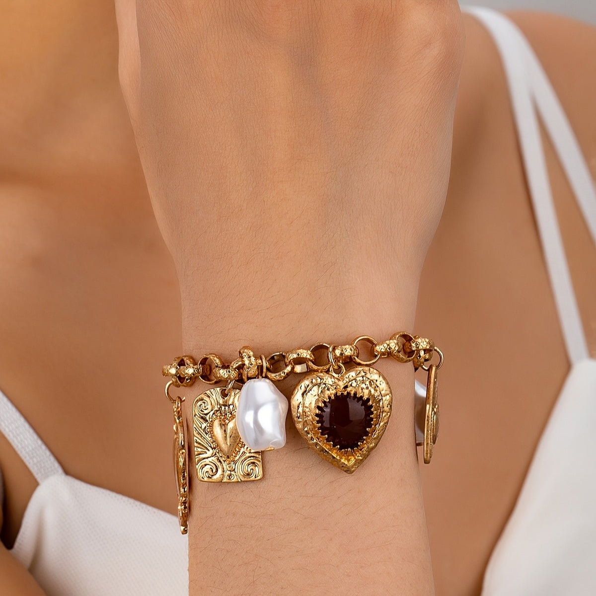 Vintage Heart Charm Bracelet