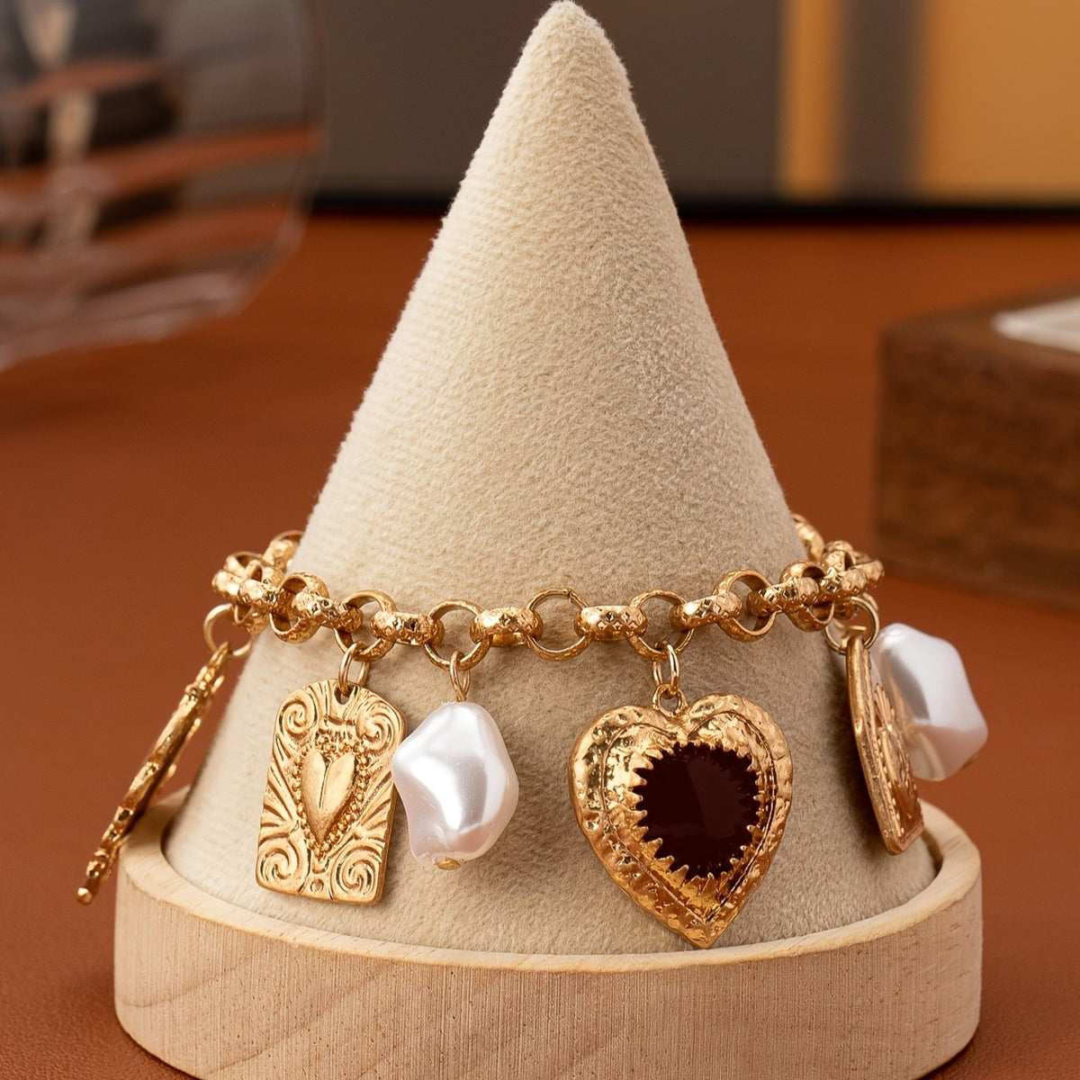 Vintage Heart Charm Bracelet
