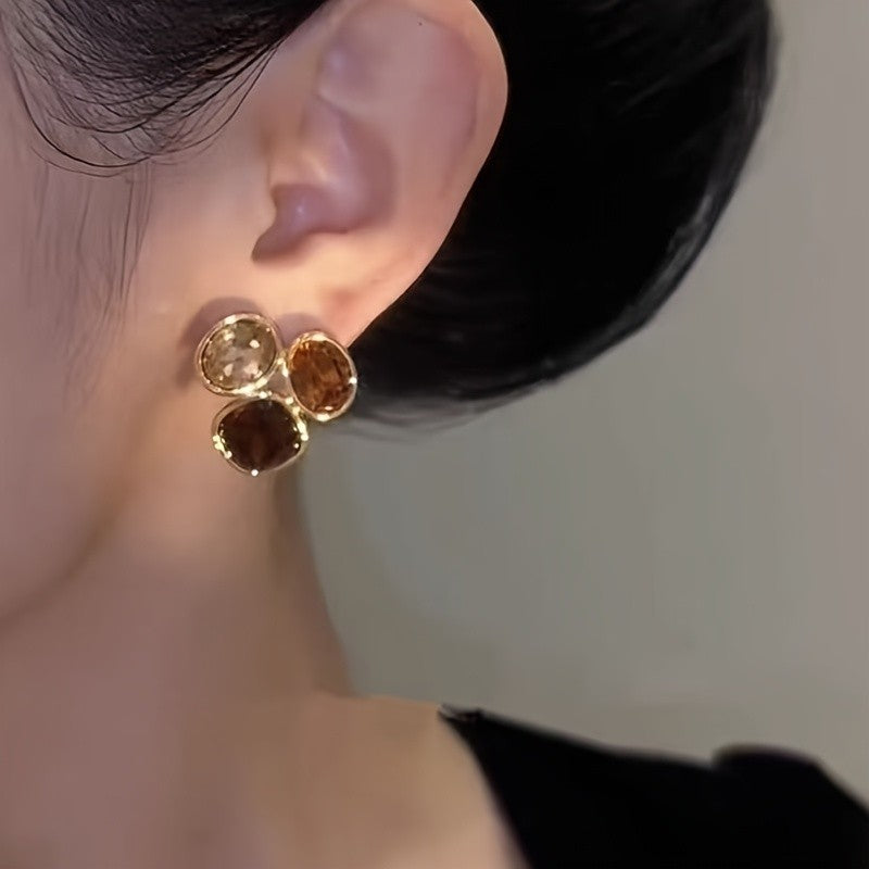 Vintage Triple Stone Cluster Earrings