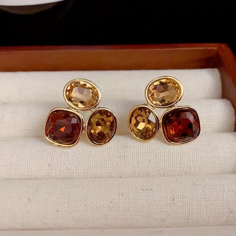 Vintage Triple Stone Cluster Earrings