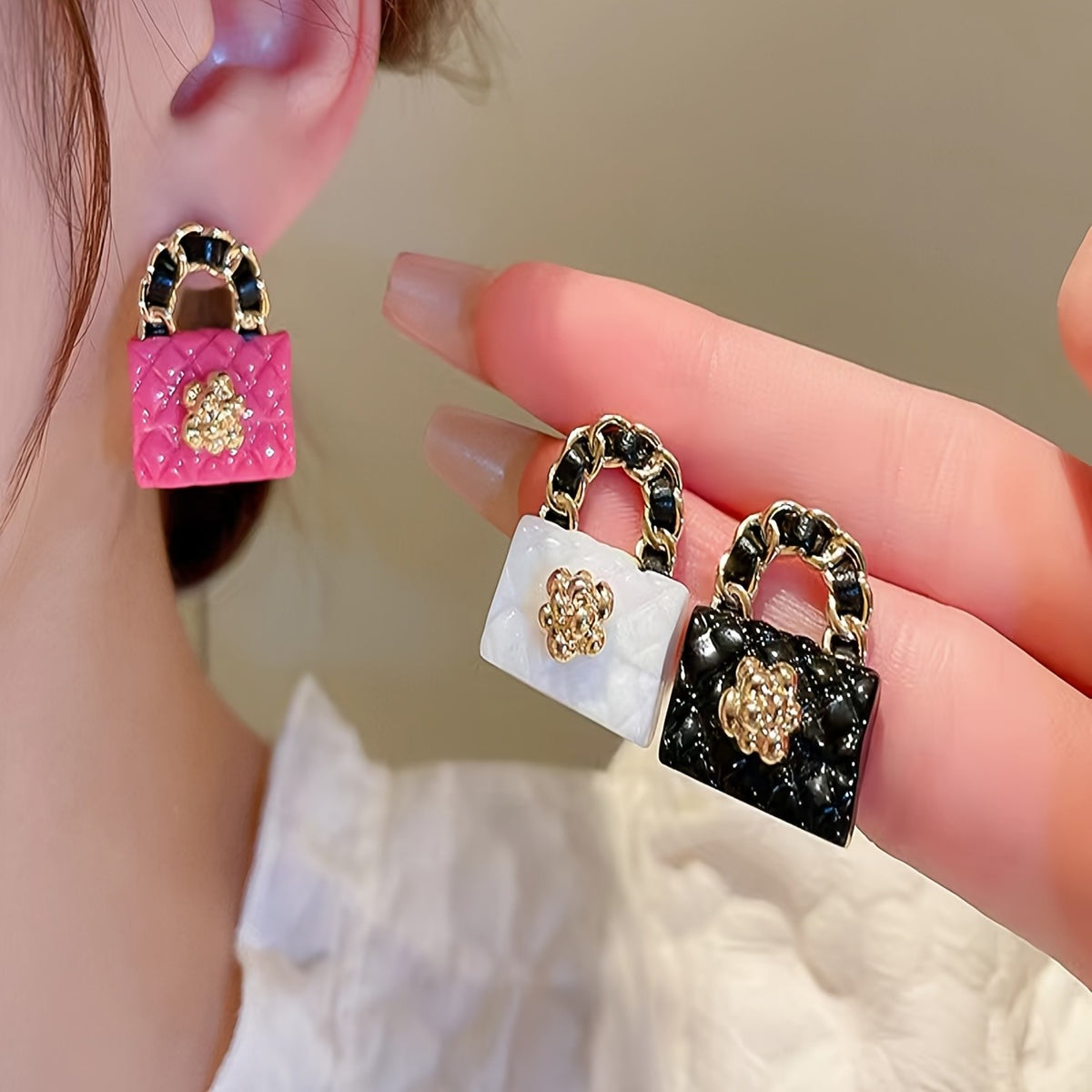 Vintage Resin Handbag Drop Earrings
