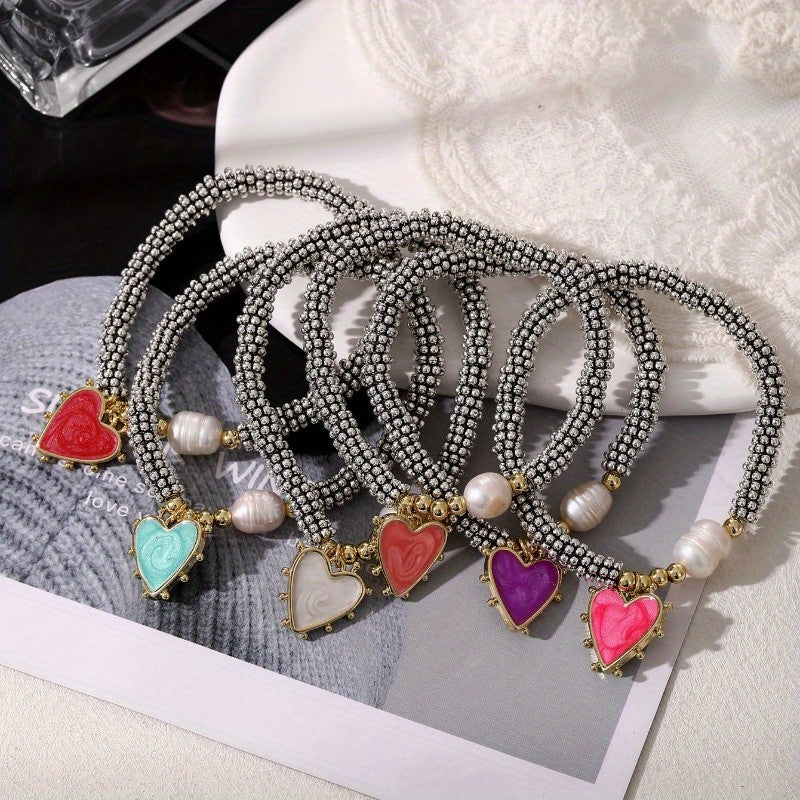 18k Heart Pearl Beaded Bracelet