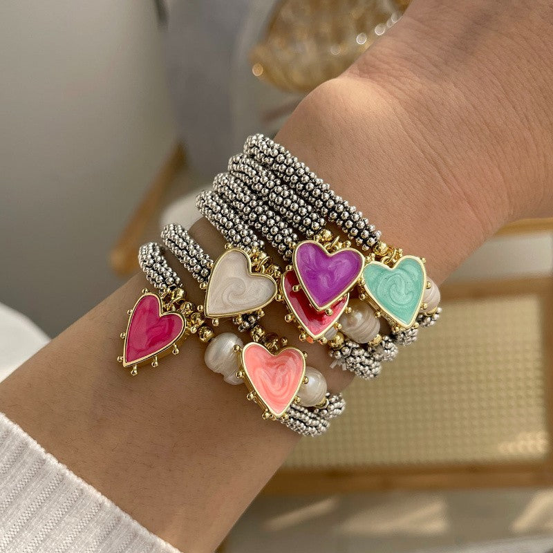 18k Heart Pearl Beaded Bracelet