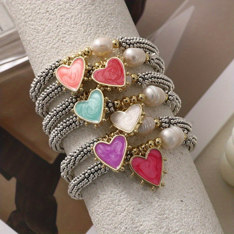 18k Heart Pearl Beaded Bracelet