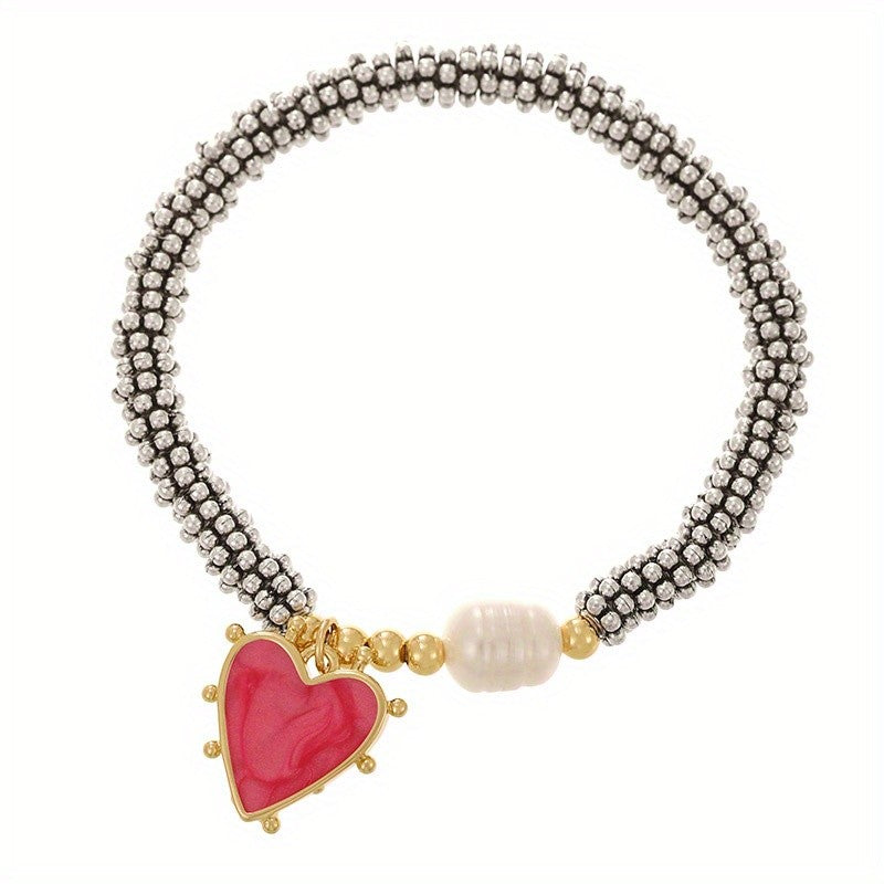 18k Heart Pearl Beaded Bracelet