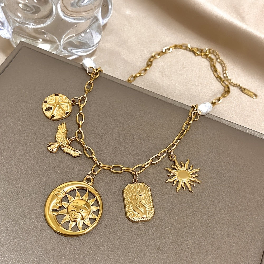 Celestial Sun Moon Charm Necklace