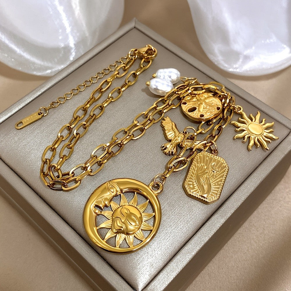 Celestial Sun Moon Charm Necklace