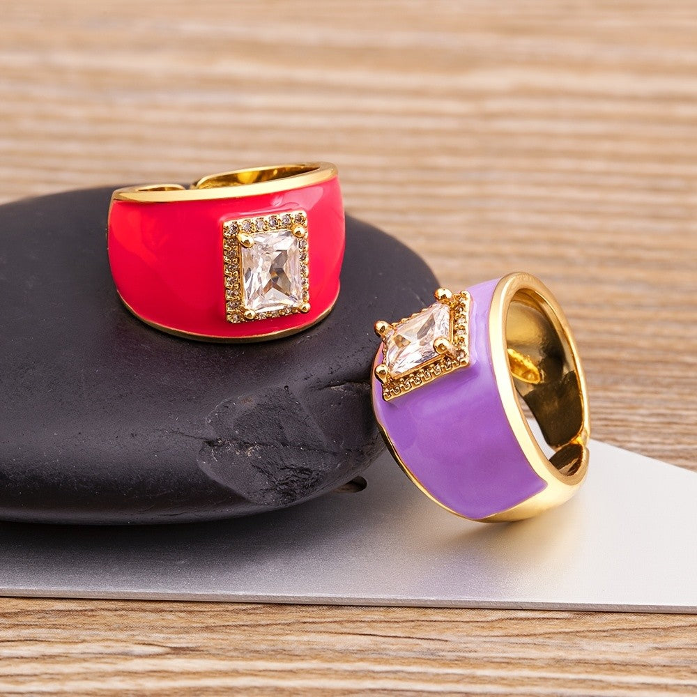 18k Blue Enamel Square Stone Ring