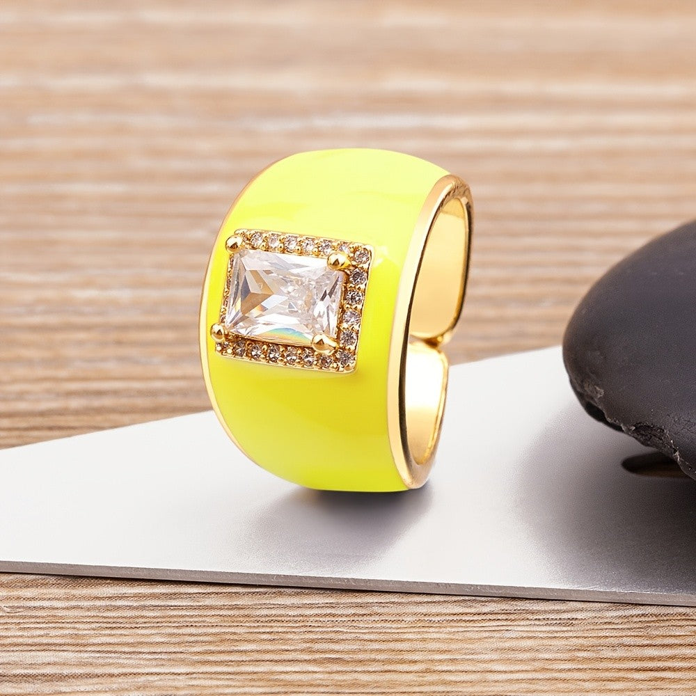 18k Blue Enamel Square Stone Ring