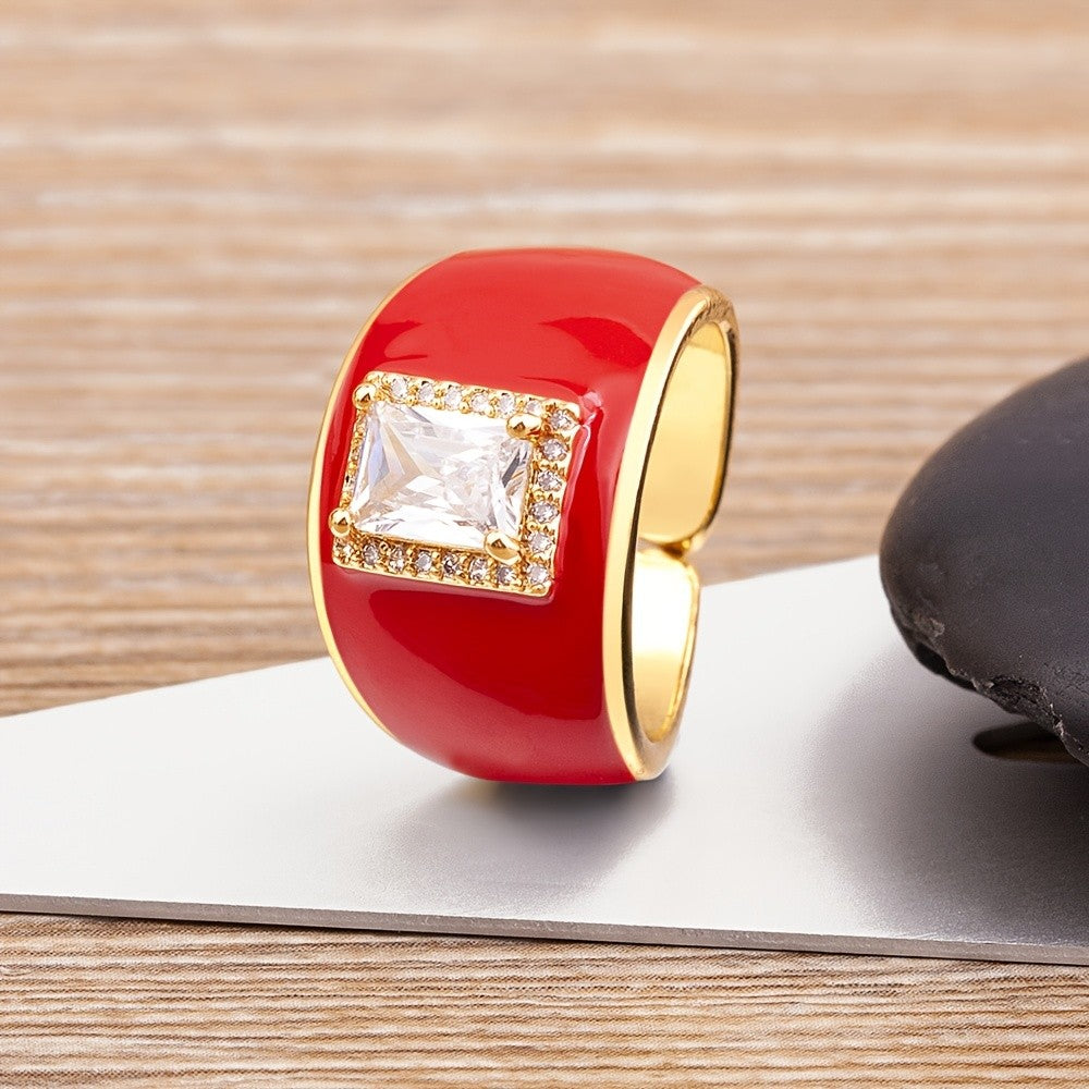 18k Blue Enamel Square Stone Ring