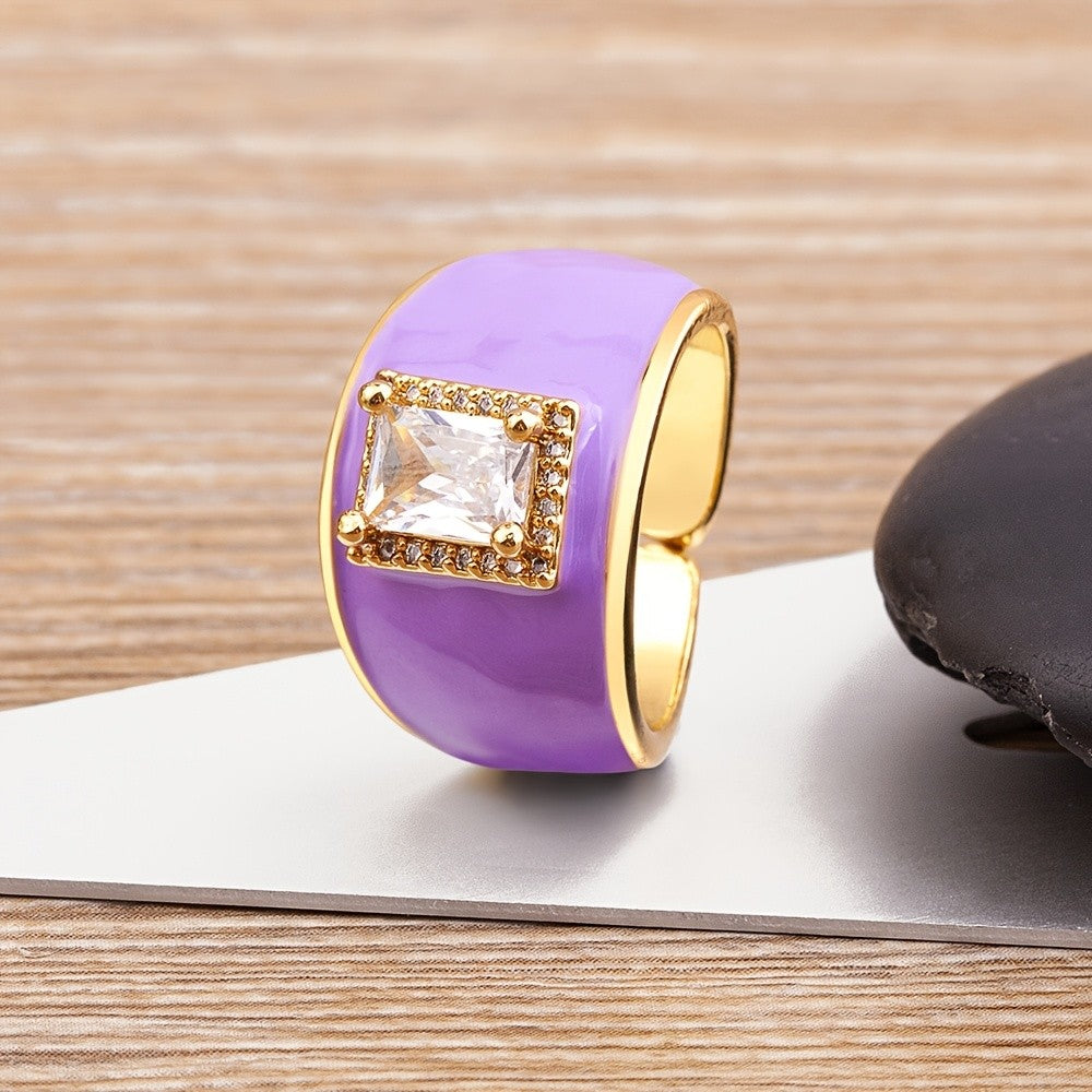 18k Blue Enamel Square Stone Ring