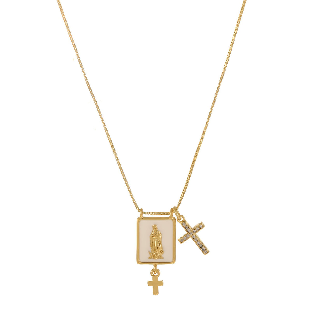 18k Religious Charm Square Pendant Necklace