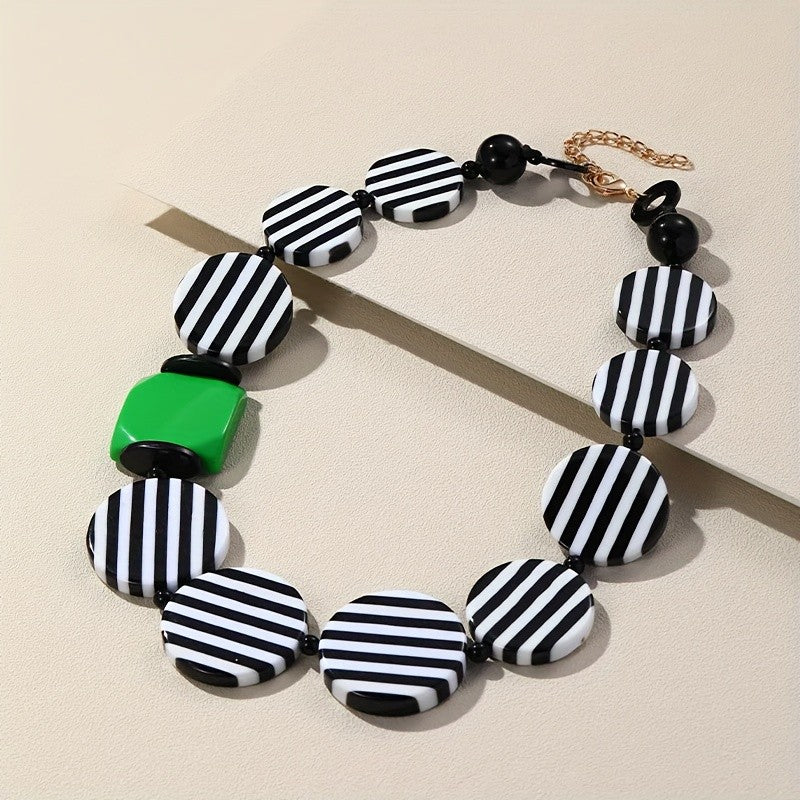 Vintage Striped Resin Collar Necklace