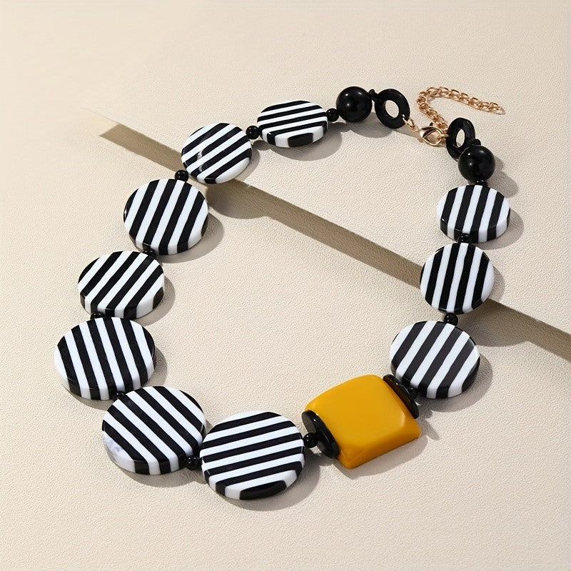 Vintage Striped Resin Collar Necklace