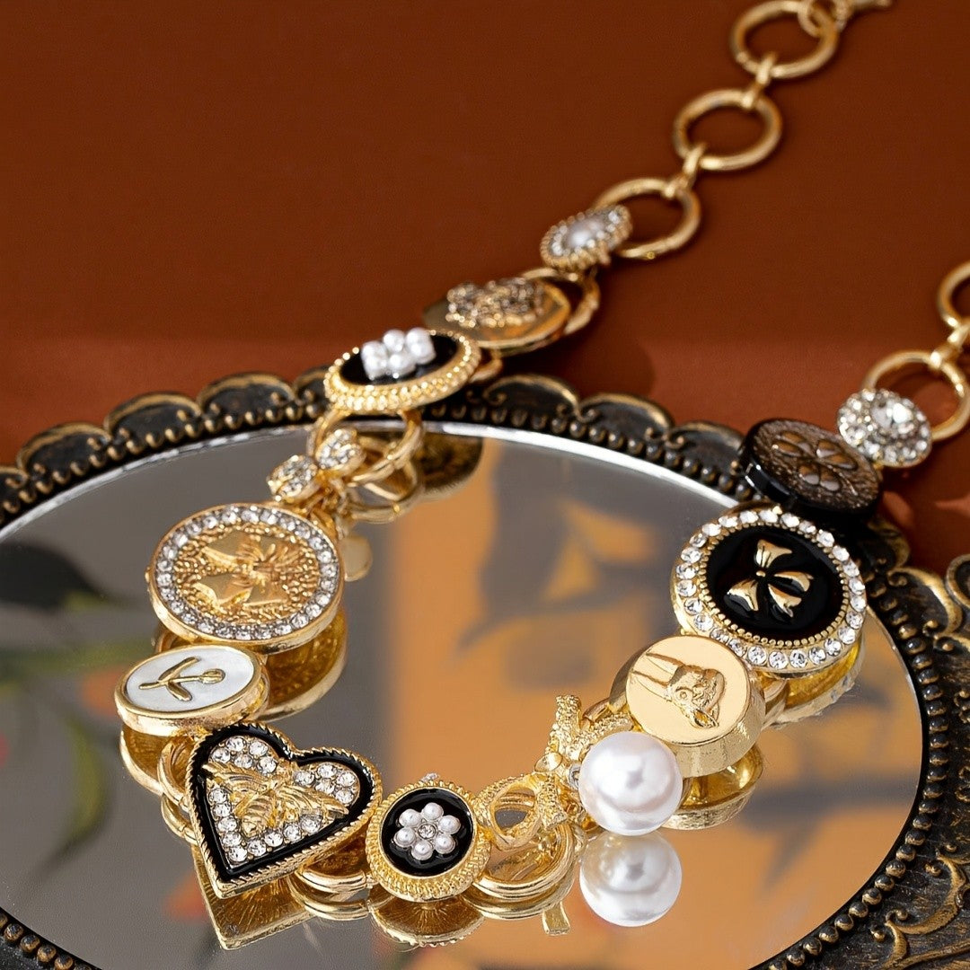 Gothic Heart Button Charm Necklace