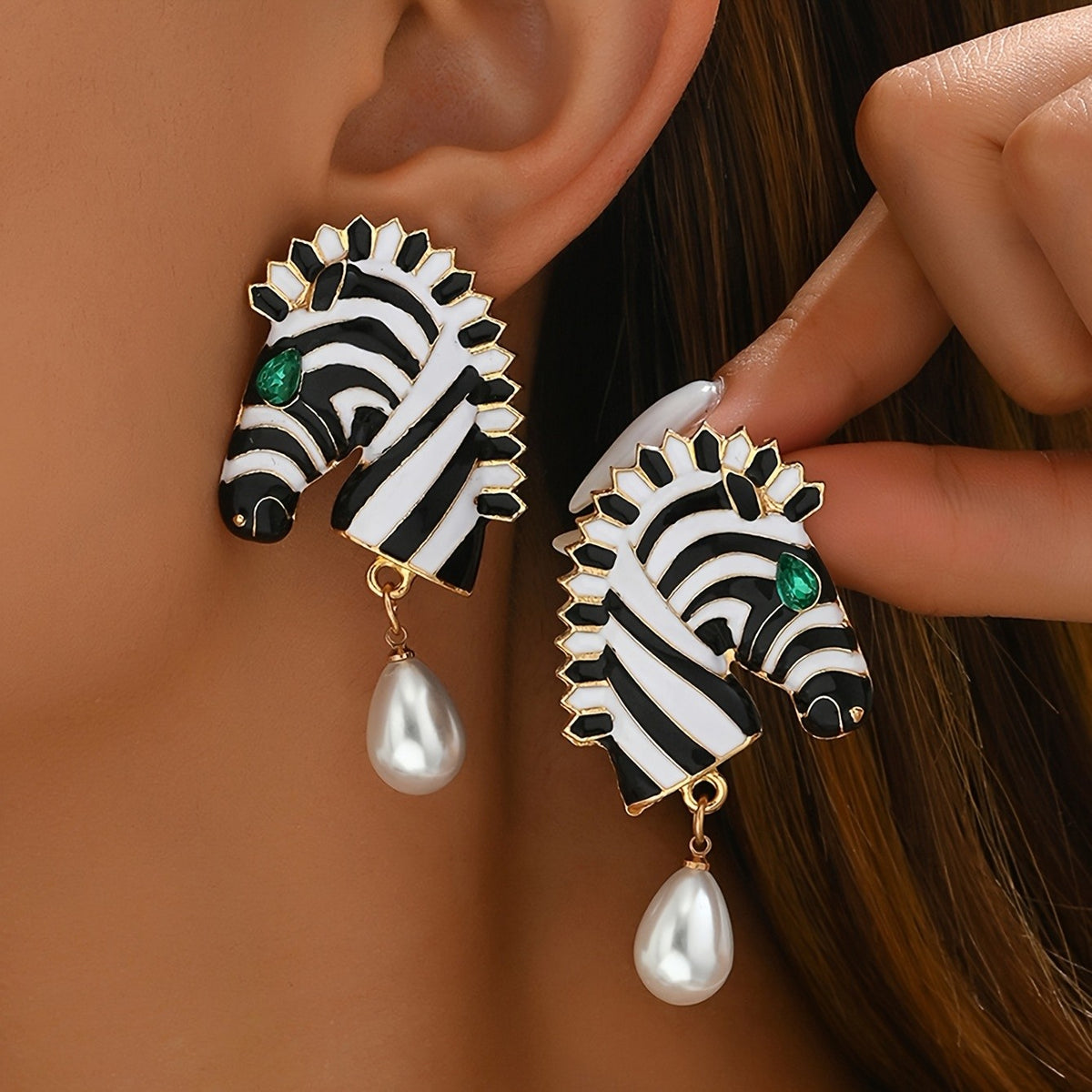 18k Zebra Drop Earrings