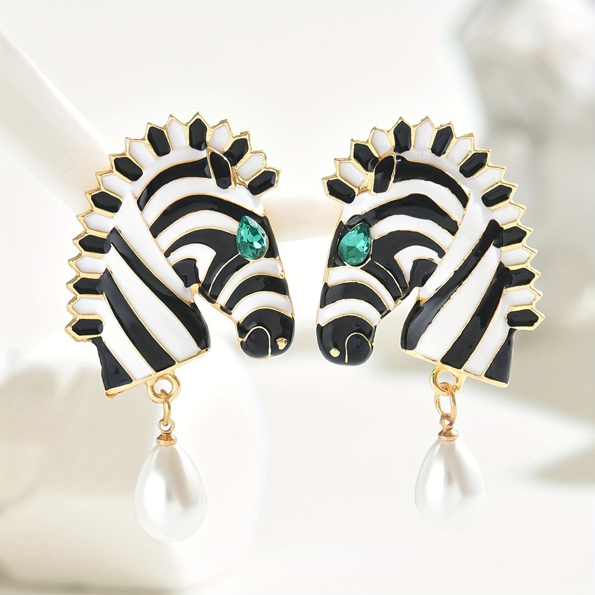 18k Zebra Drop Earrings