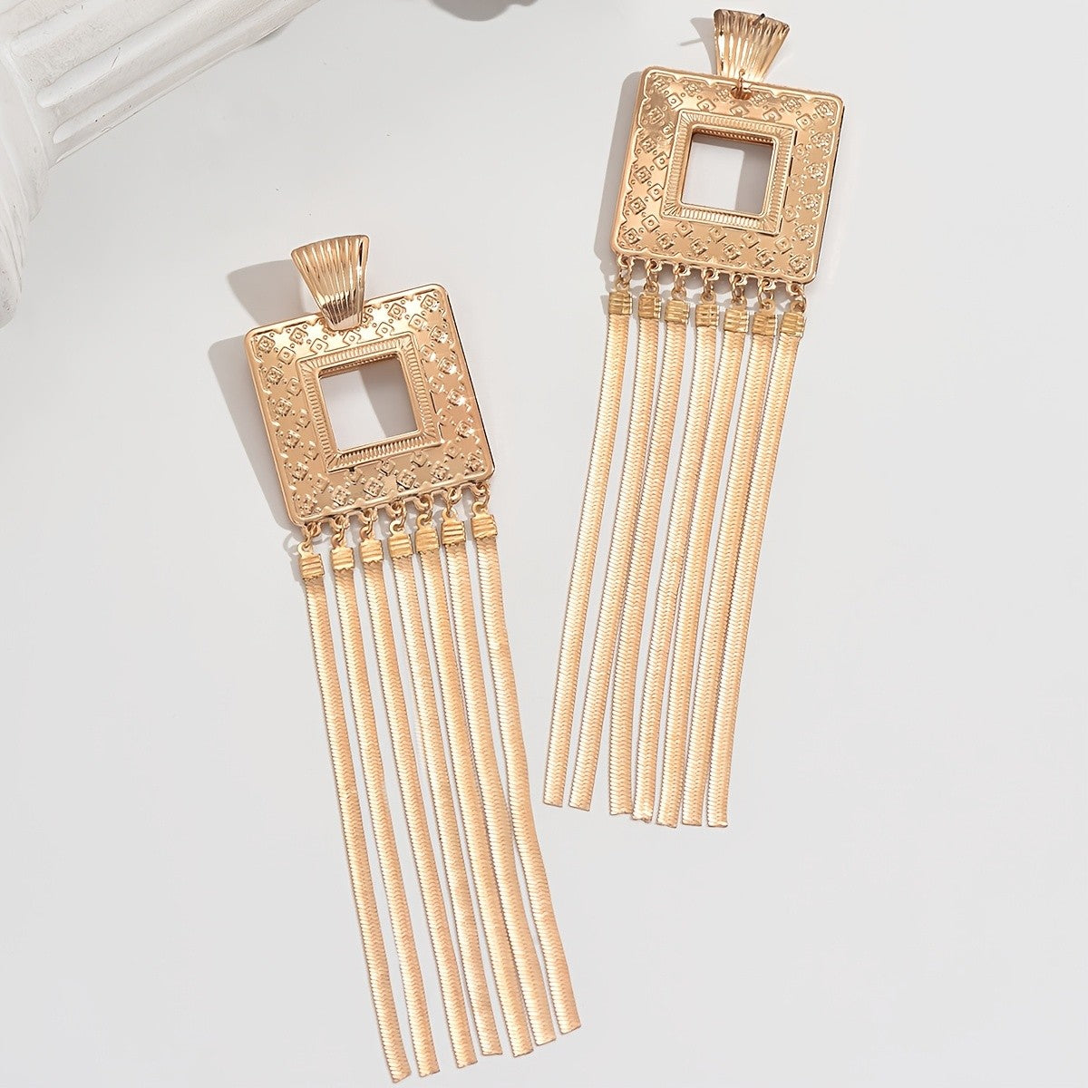 Vintage Square Tassel Drop Earrings