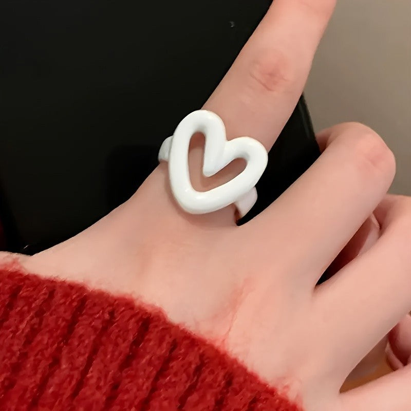 Adjustable Hollow Heart Zinc Alloy Ring