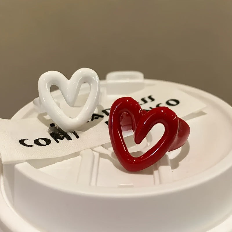 Adjustable Hollow Heart Zinc Alloy Ring