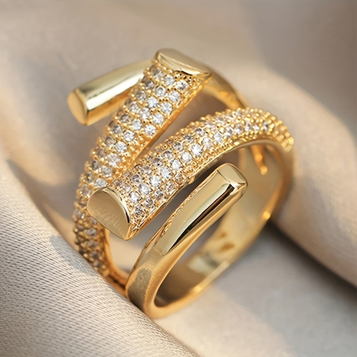 Asymmetric Geometric Zircon Ring