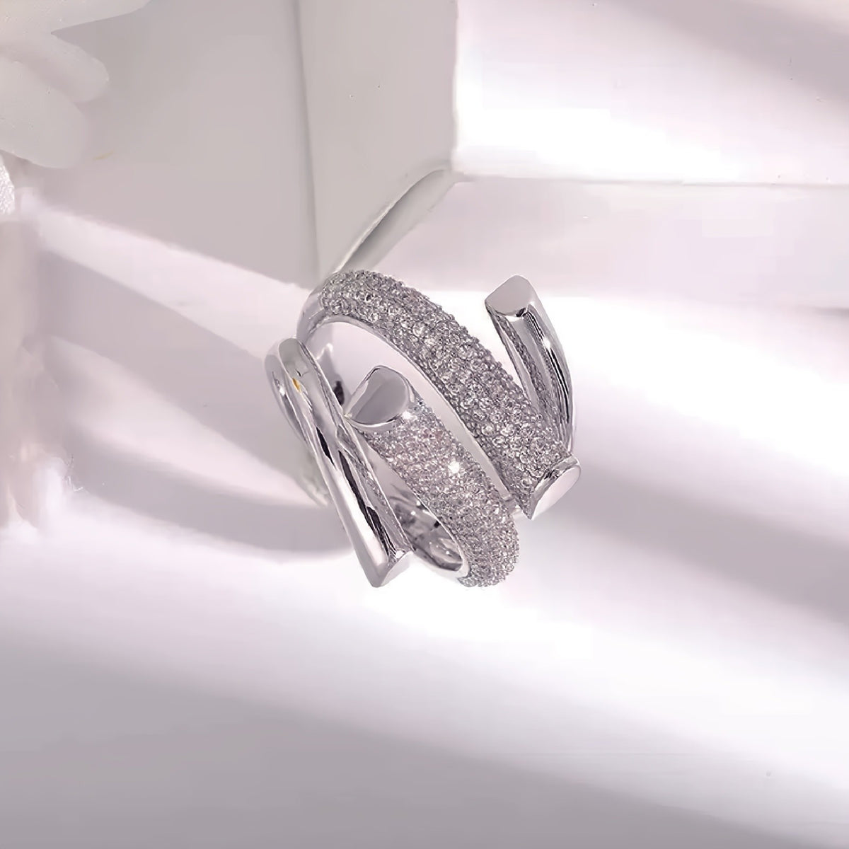Asymmetric Geometric Zircon Ring