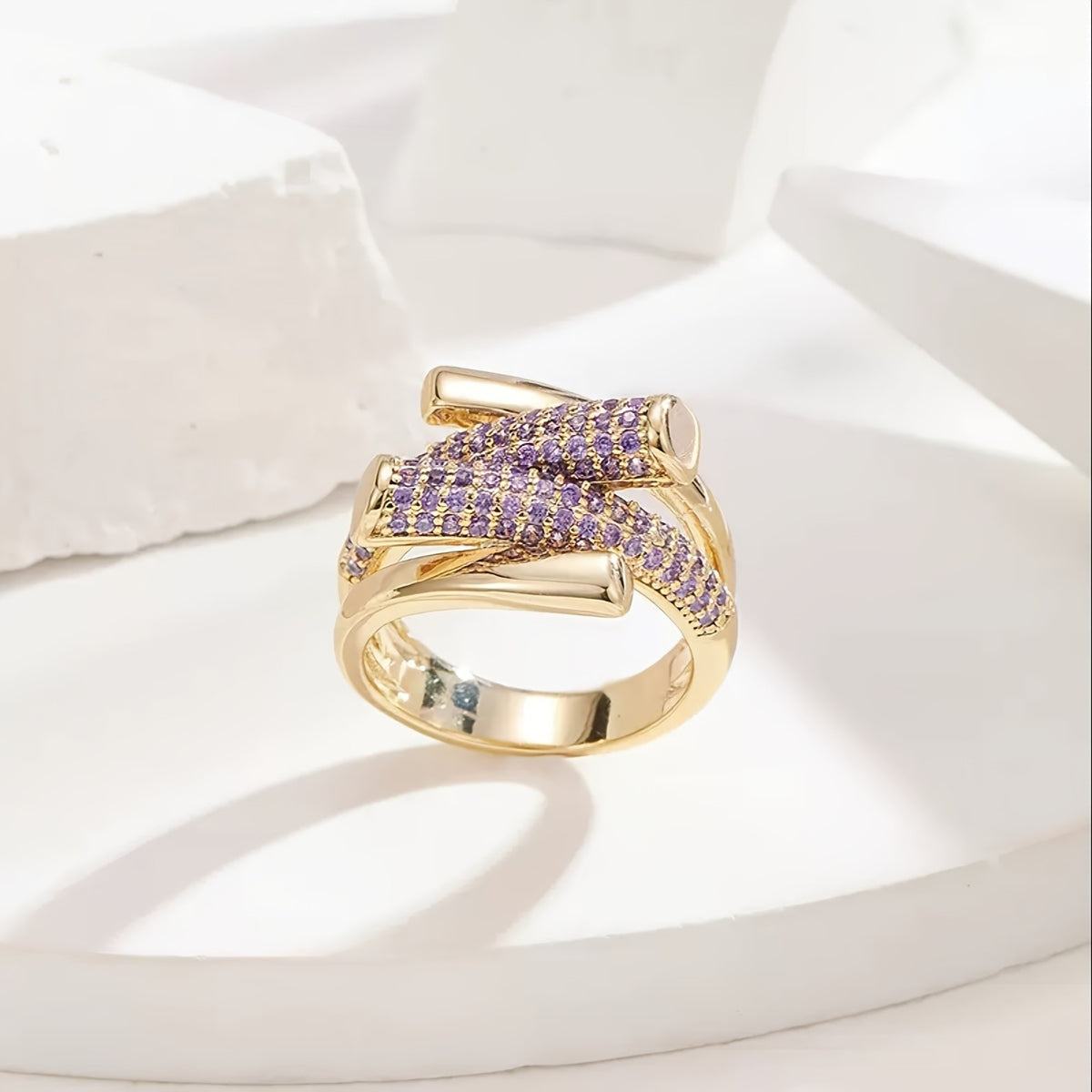 Asymmetric Geometric Zircon Ring