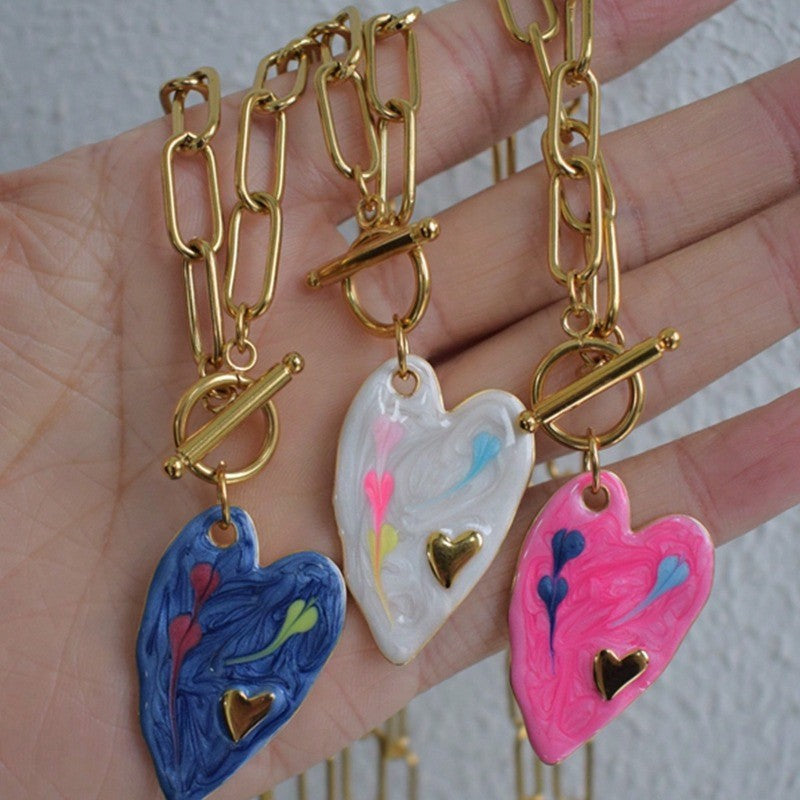 18k Marbled Heart Toggle Necklace
