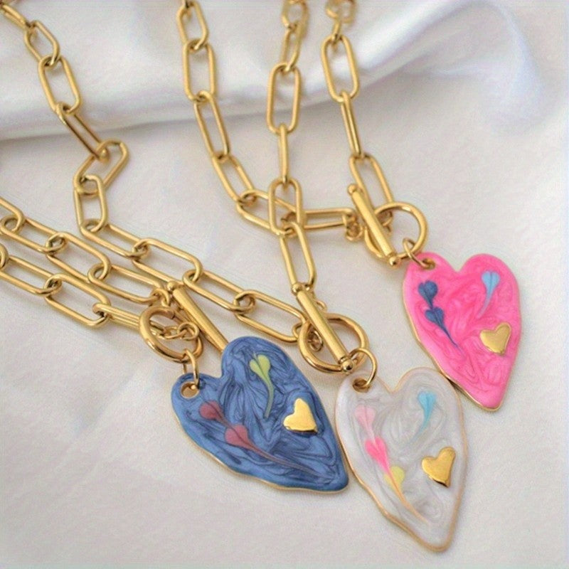 18k Marbled Heart Toggle Necklace