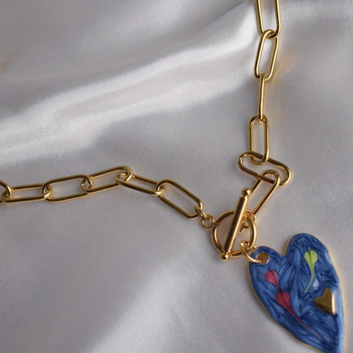 18k Marbled Heart Toggle Necklace