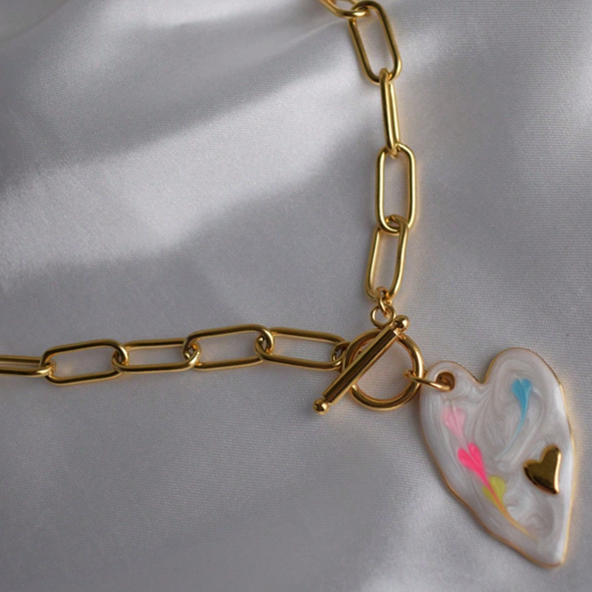18k Marbled Heart Toggle Necklace