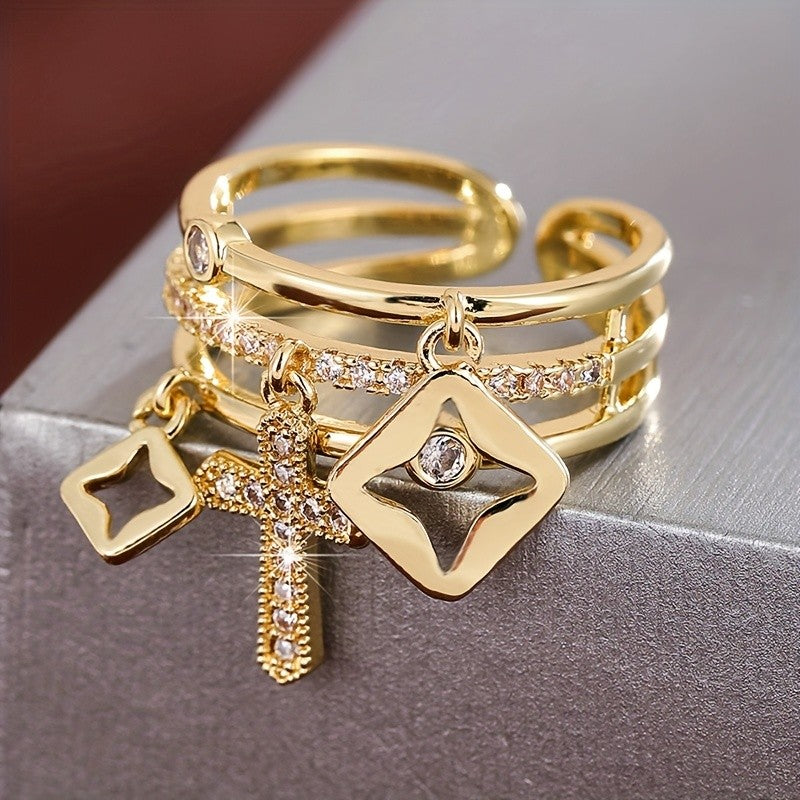 Adjustable Cross Charm Ring
