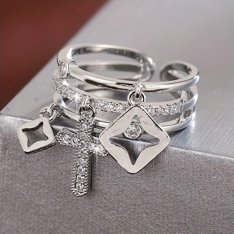 Adjustable Cross Charm Ring