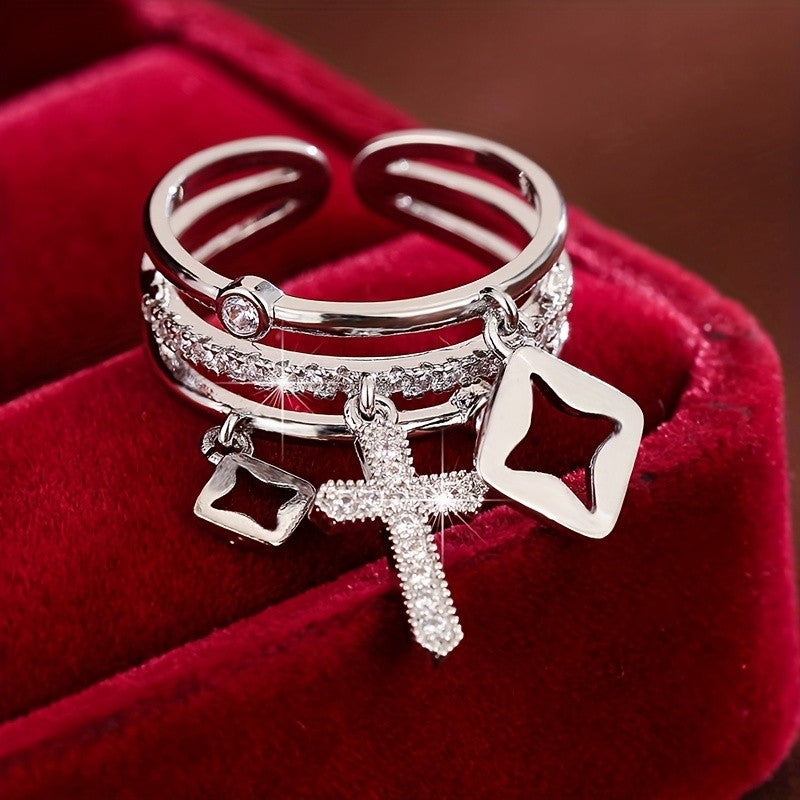 Adjustable Cross Charm Ring