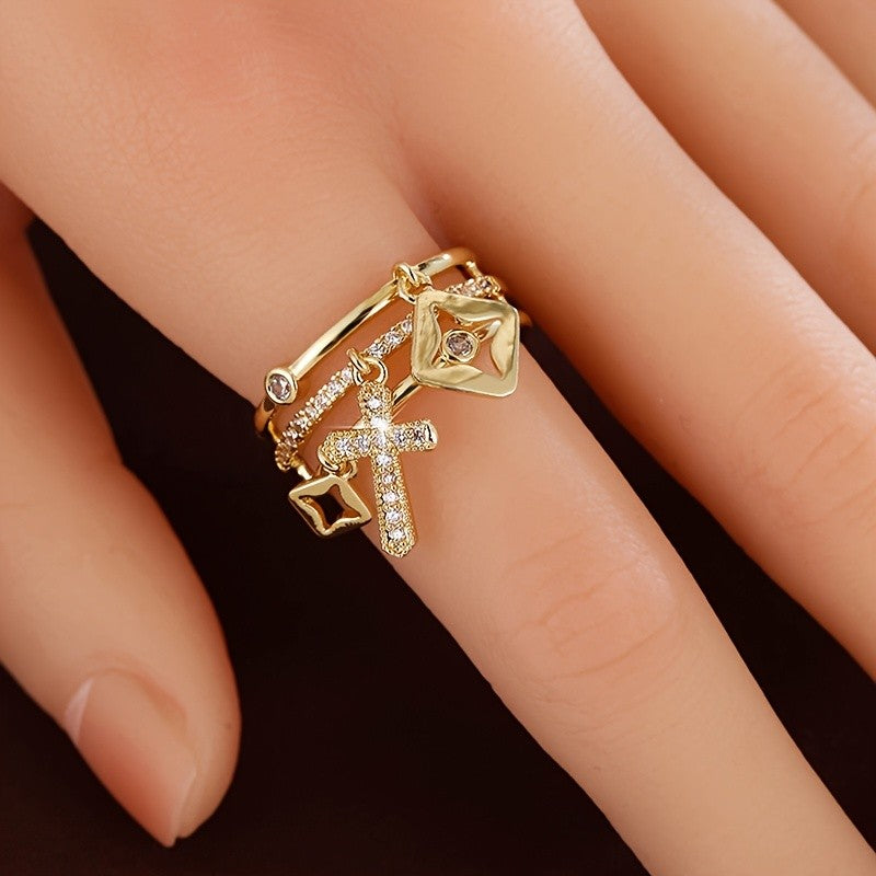 Adjustable Cross Charm Ring