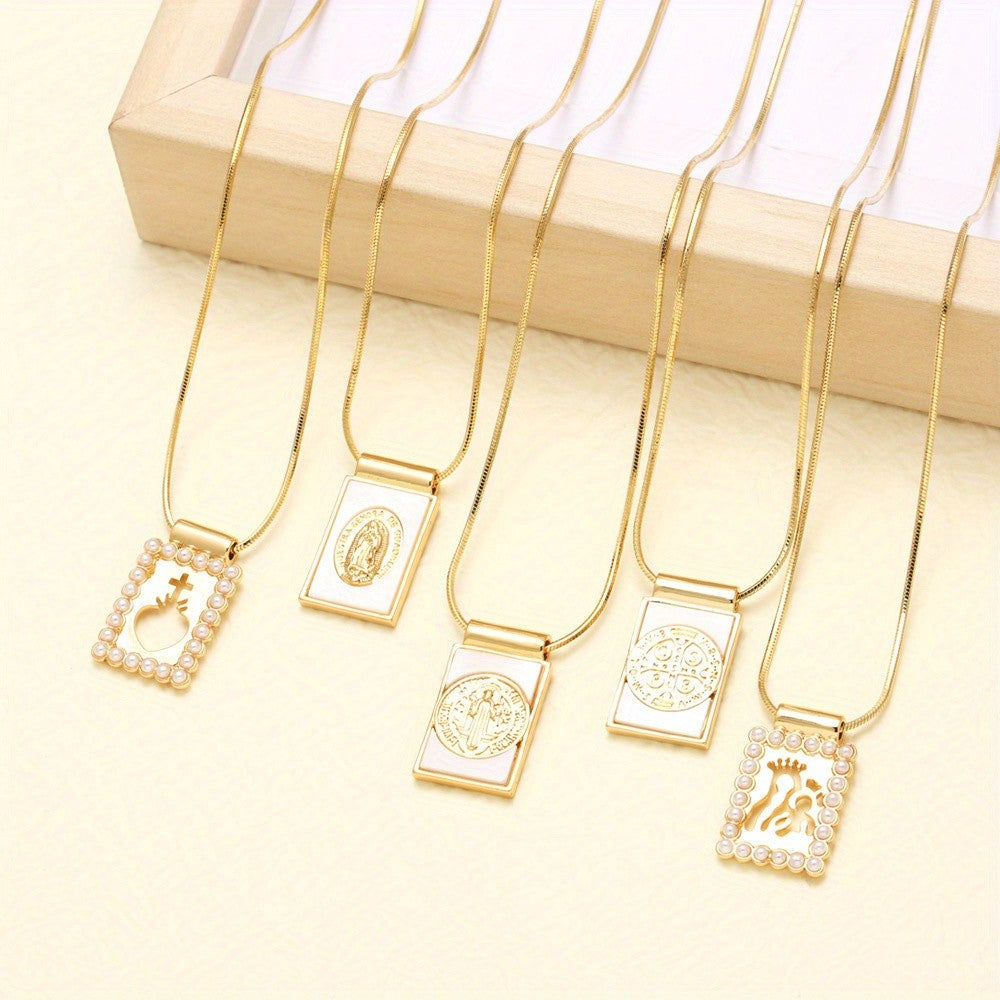 Vintage Square Religious Pendant Necklace