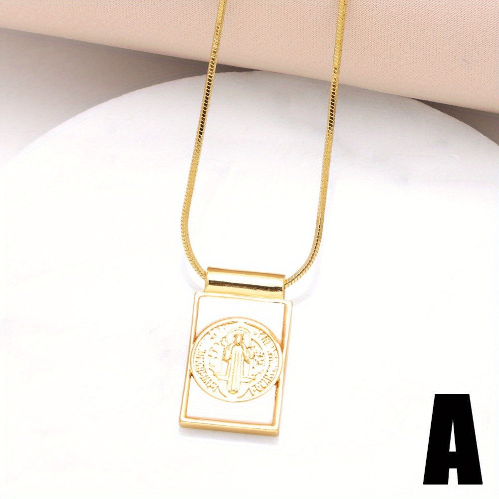 Vintage Square Religious Pendant Necklace