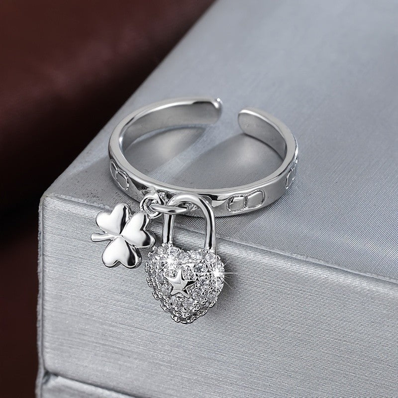 Adjustable Heart Lock Stone Ring