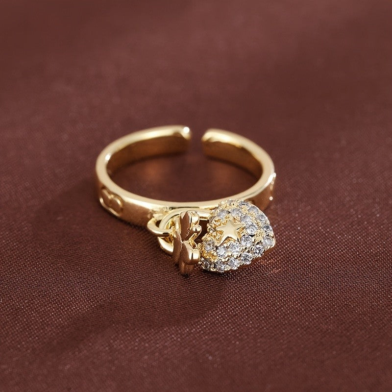 Adjustable Heart Lock Stone Ring