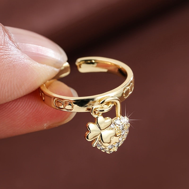 Adjustable Heart Lock Stone Ring
