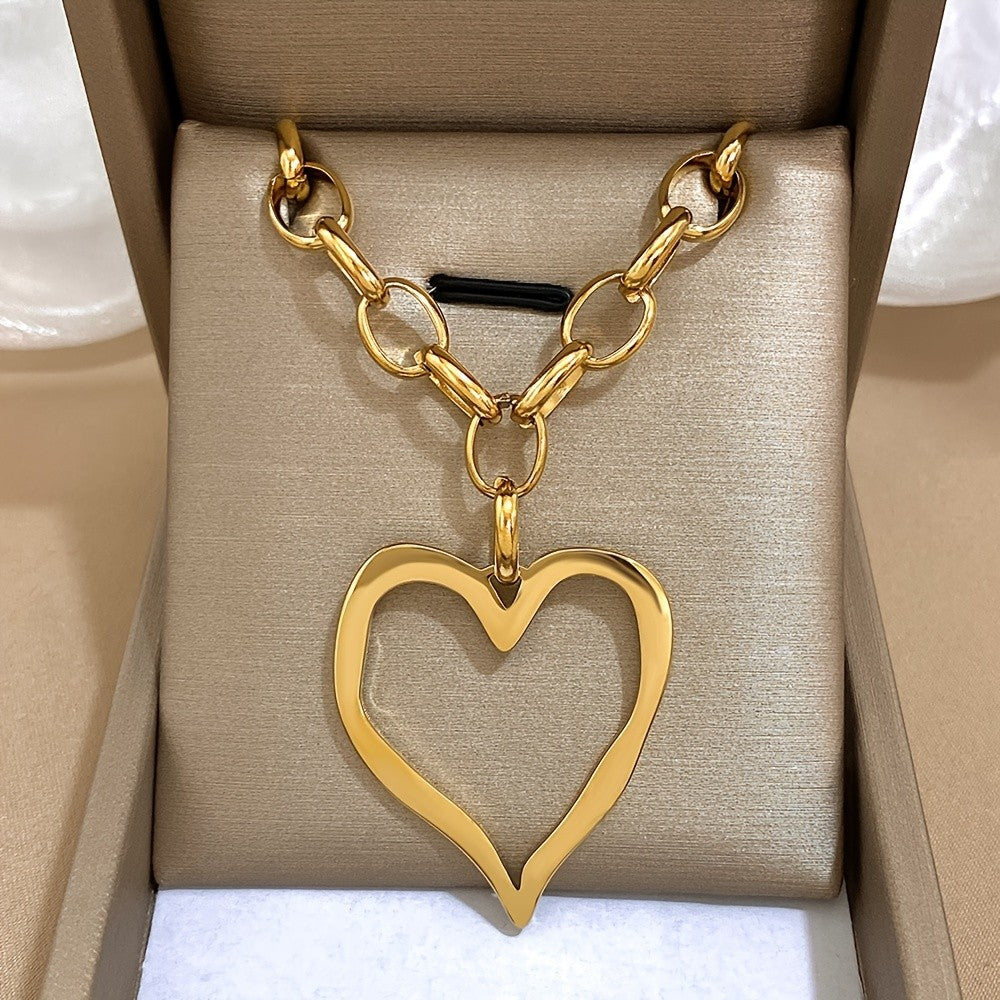 Large Hollow Heart Link Necklace