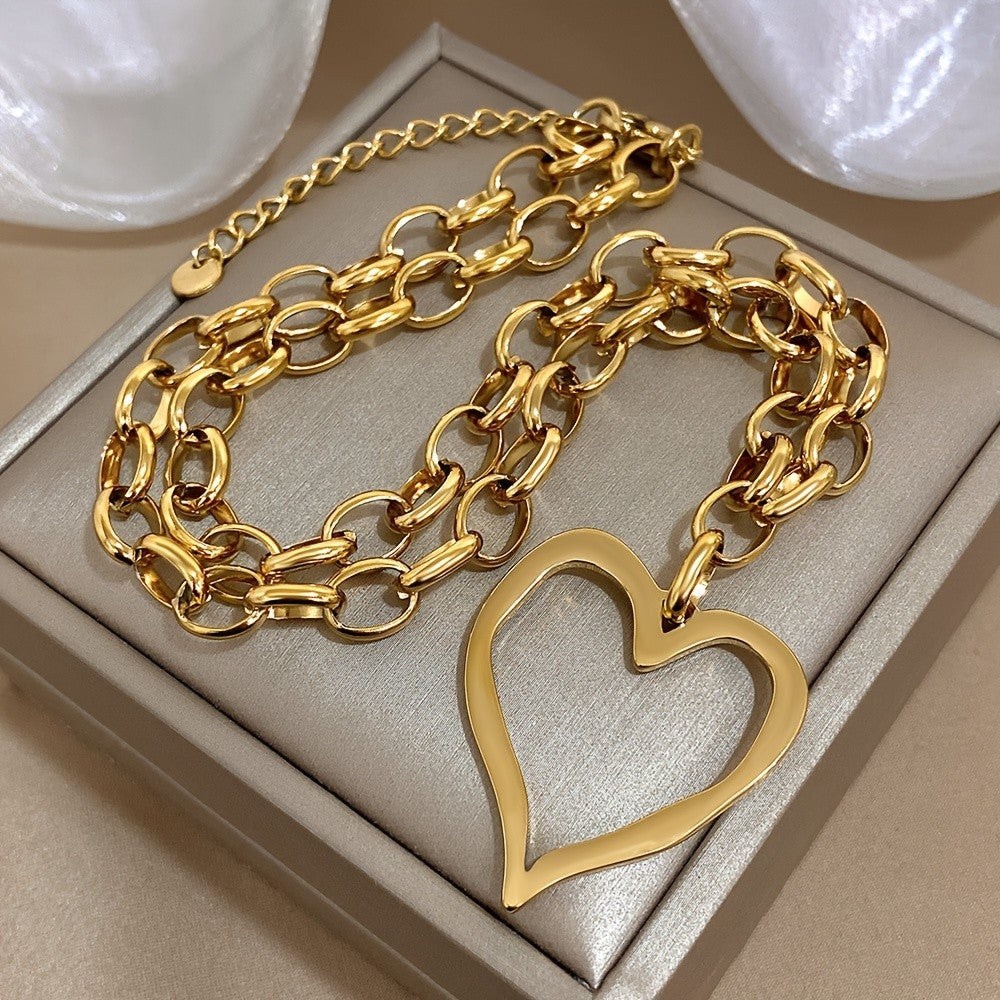 Large Hollow Heart Link Necklace