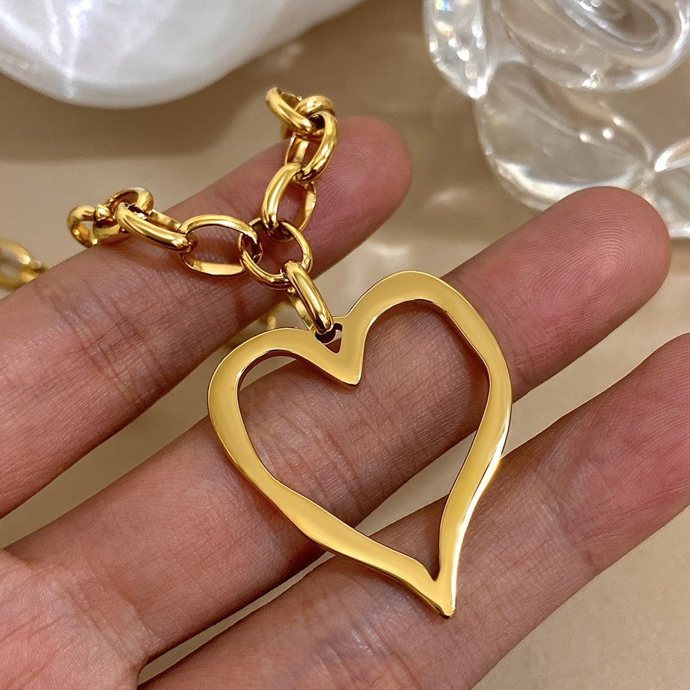 Large Hollow Heart Link Necklace